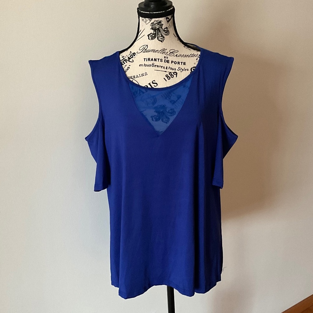 zeagoo Royal Blue Cold-Shoulder Round Neck Blouse